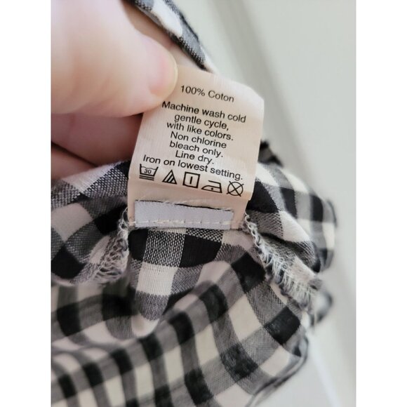 Madewell black white Gingham top blouse size Medium boho Preppy - Picture 7 of 8